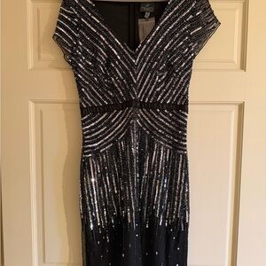 Adrianna Papell Black and Silver Sequin Dress